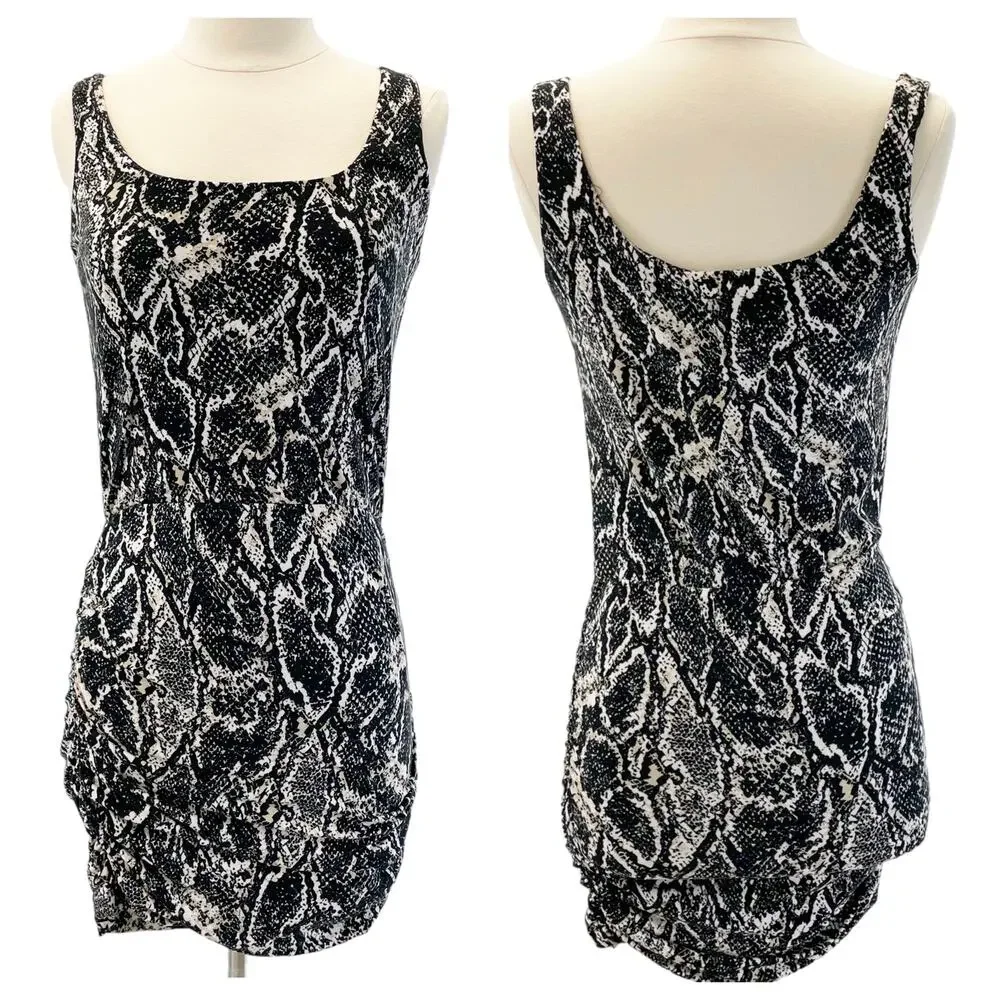 NEW Tart Womens XS Snakeskin Print Mini Dress Black Cream Bodycon Stretchy